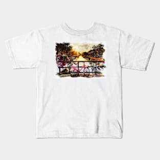 AMSTERDAM, Netherlands Watercolor Landscape Fine Art Kids T-Shirt